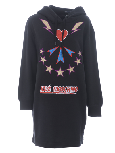 Shop Moschino Love Love Moschino Cotton Sweatshirt Dress In Nero
