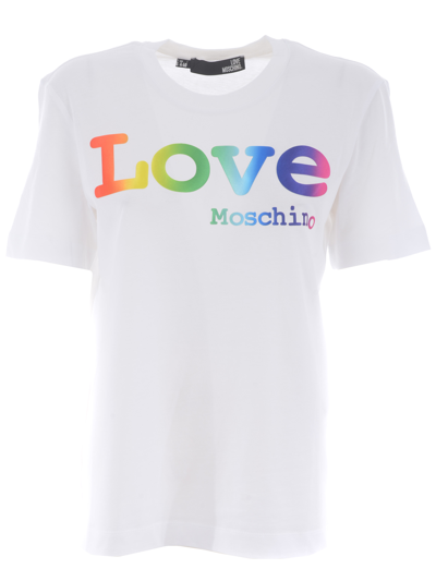 Shop Moschino Love Love Moschino T-shirt In Cotton Jersey In Bianco