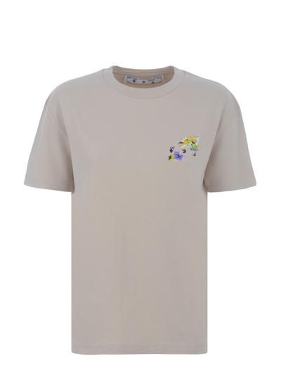 Shop Off-white "check Arrows" Cotton T-shirt In Beige