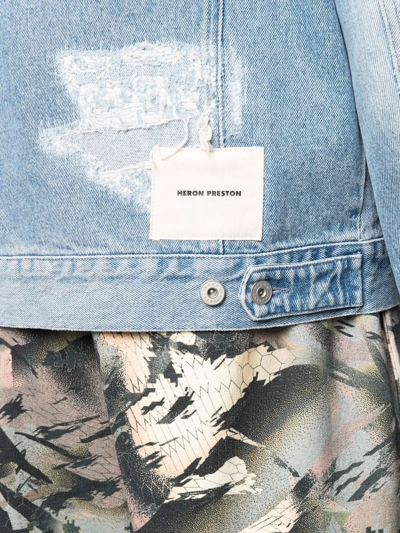 Shop Heron Preston Distressed Denim Jacket In Blue