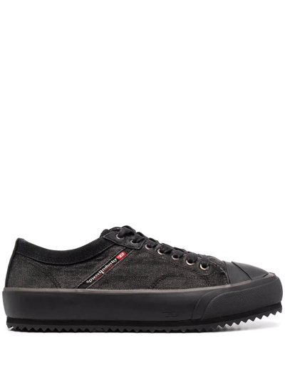 Diesel S-principia Flatform Cotton And Leather Low-top Trainers In Schwarz