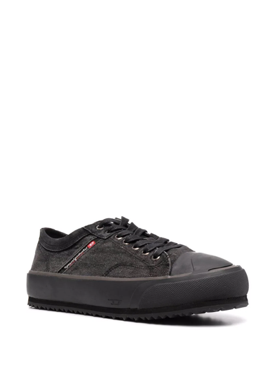 Diesel S-principia Flatform Cotton And Leather Low-top Trainers In Schwarz