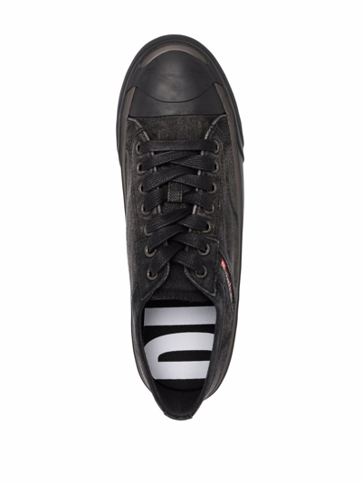 Diesel S-principia Flatform Cotton And Leather Low-top Trainers In Schwarz
