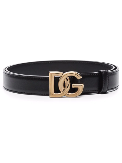 Shop Dolce & Gabbana Logo-buckle Leather Belt In Schwarz