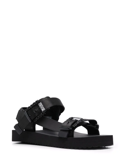 Shop Versace Jeans Couture Baroque Detail Double-strap Sandals In Black