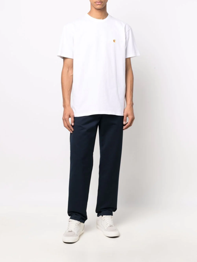 Shop Carhartt Chase Logo-embroidered T-shirt In White