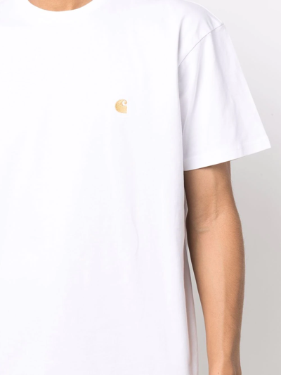 Shop Carhartt Chase Logo-embroidered T-shirt In White