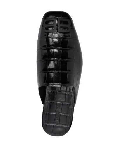 Shop Balenciaga Cosy Bb Crocodile-effect Mules In Black