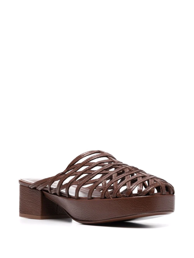 Shop By Far Caged Leather Mules In Braun
