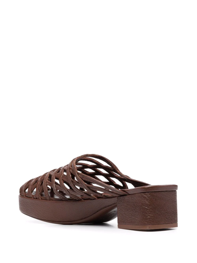 Shop By Far Caged Leather Mules In Braun