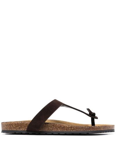 Shop Saint Laurent Suede Flat Flip Flop Sandals In Brown
