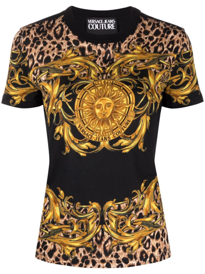 Versace Jeans Couture Sun Garland Leopard Print Cotton T-shirt In Black |  ModeSens