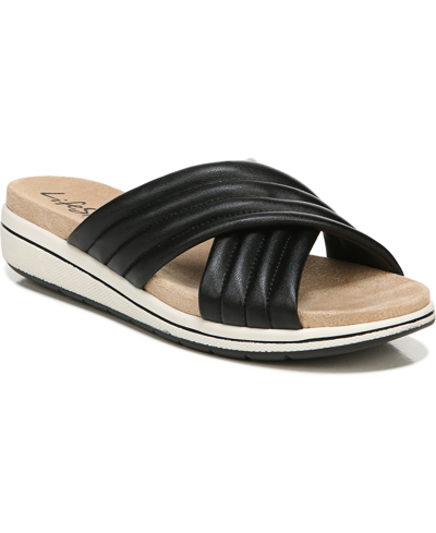 Shop Lifestride Panama Slide Sandals Women's Shoes In Black Faux Leather