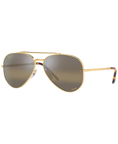 Shop Ray Ban Ray-ban Unisex Polarized Sunglasses, Rb3625 New Aviator 55 In Legend Gold-tone