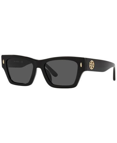 Tory Burch Logo-plaque Square-frame Sunglasses In Black