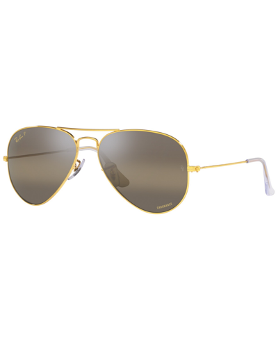 Shop Ray Ban Unisex Polarized Sunglasses, Rb3025 Aviator Large Metal In Legend Gold-tone