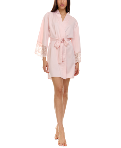 Shop Flora By Flora Nikrooz Kit Heart Lace Matte Charmeuse Wrap Robe In Pink