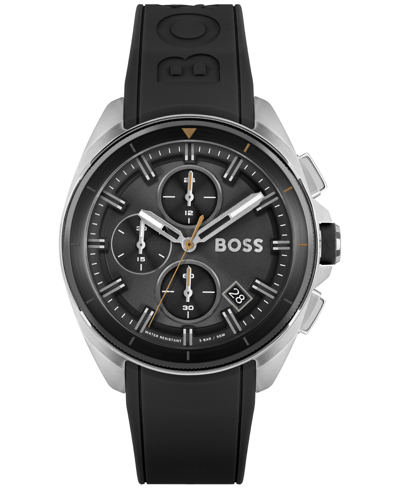 Shop Hugo Boss Volane Men's Chronograph Black Silicone Strap Watch 44mm In Silver