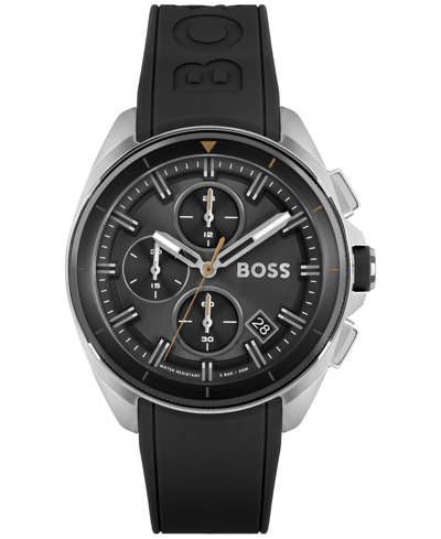 Hugo Boss Black-dial Chronograph Watch With Black Silicone Strap Men's Watches In Silver