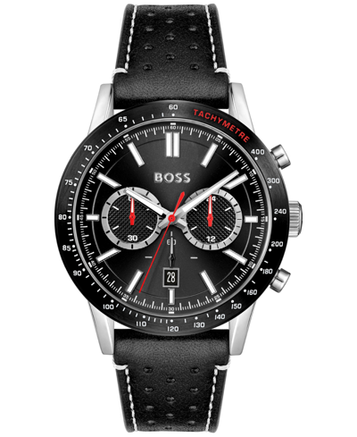 Shop Hugo Boss Allure Men's Chronograph Black Leather Strap Watch 44mm In Silver