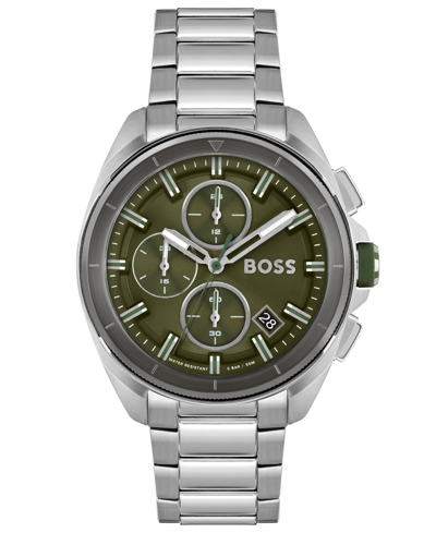 Shop Hugo Boss Volane Men's Chronograph Silver-tone Stainless Steel Bracelet Watch 44mm