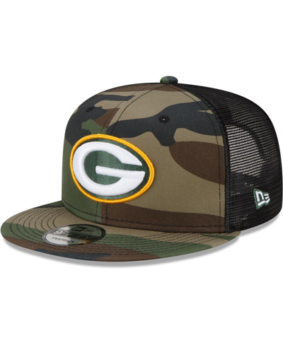 Shop New Era Men's Camo Green Bay Packers Woodland Trucker 2.0 9fifty Snapback Hat