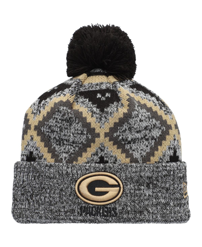 Shop New Era Men's Black, Heathered Gray Green Bay Packers Grandpa Cuffed Knit Hat With Pom In Black/heathered Gray
