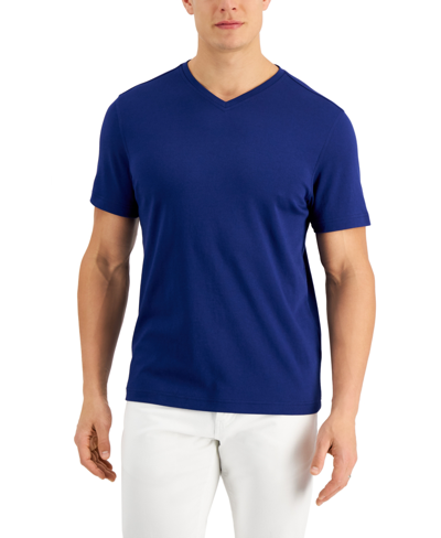 Shop Alfani Men's Relaxed Fit Supima Blend V-neck T-shirt, Created For Macy's In Pompador Blue