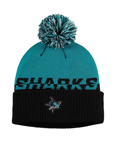 Shop Adidas Originals Men's Black, Teal San Jose Sharks Cold. Rdy Cuffed Knit Hat With Pom In Black/teal