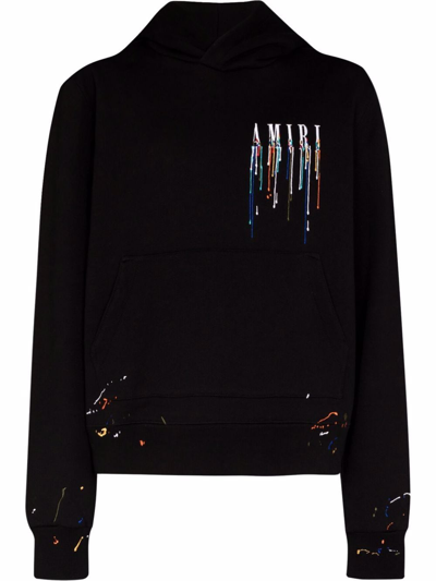 Shop Amiri Dripping Logo Print Hoodie In Schwarz