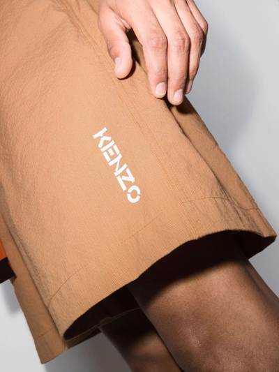 Shop Kenzo Logo-print Belted Shorts In Braun