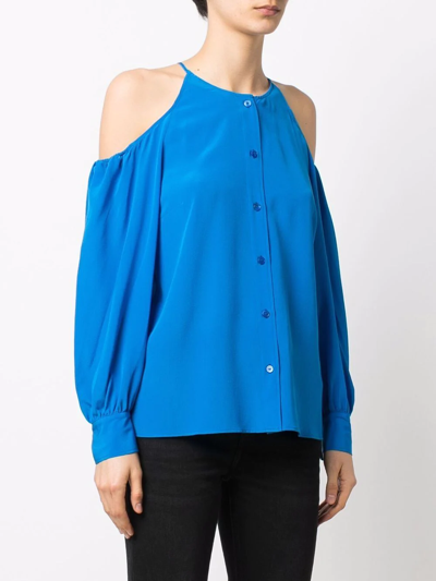 Shop Stella Mccartney Cold-shoulder Silk Blouse In Blau
