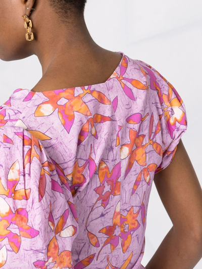 Isabel Marant Printes Madinea Blouse With Asymmetric Sleeves In Rosa