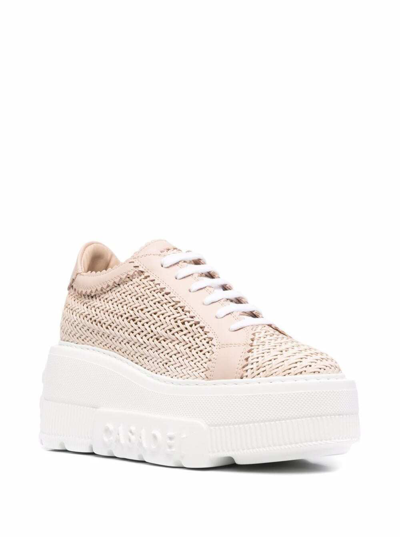 Shop Casadei Woman's Chunky Pink Woven Fabric Sneakers