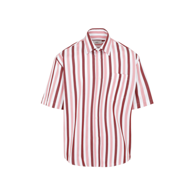 Shop Ami Alexandre Mattiussi Ami Striped Curved Hem Shirt In Multi