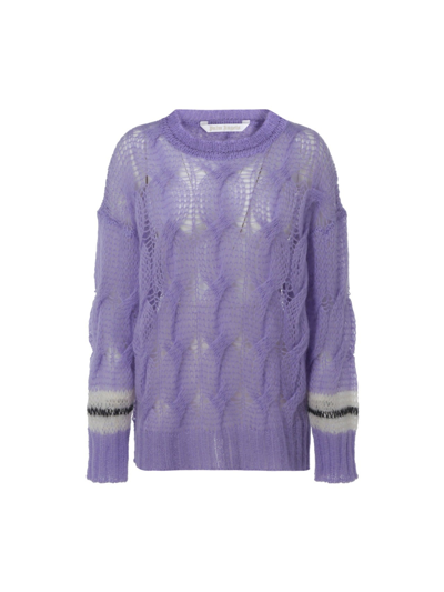 Shop Palm Angels Cable Knit Crewneck Jumper In Purple