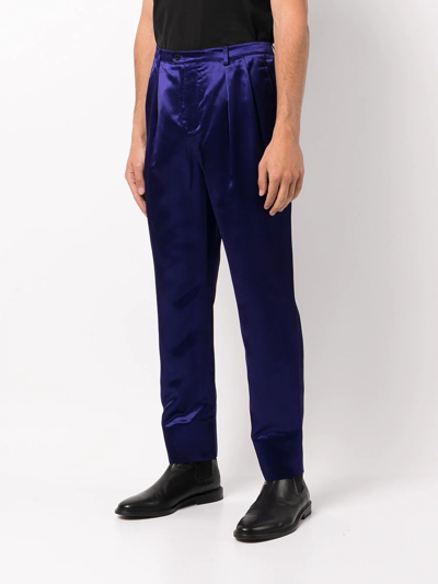 Shop Saint Laurent Mid-rise Silk Straight Leg Trousers In Violett