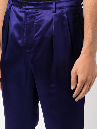 Shop Saint Laurent Mid-rise Silk Straight Leg Trousers In Violett