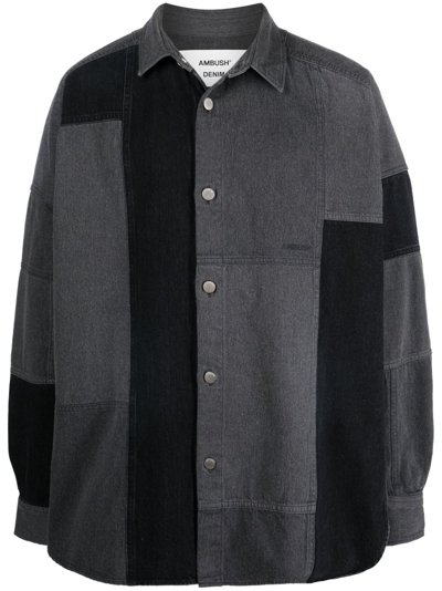 Shop Ambush Patchwork Denim Shirt In Grey