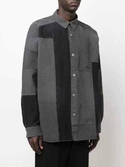 Shop Ambush Patchwork Denim Shirt In Grey