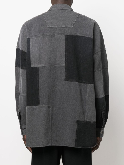 Shop Ambush Patchwork Denim Shirt In Grey