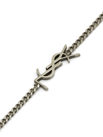 Saint Laurent Monogram-logo Gemstone Bracelet In Silver