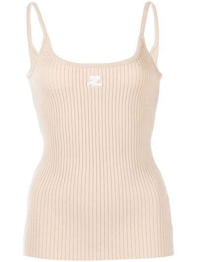 Shop Courrèges Ribbed Knit Cotton Tank Top In Nude