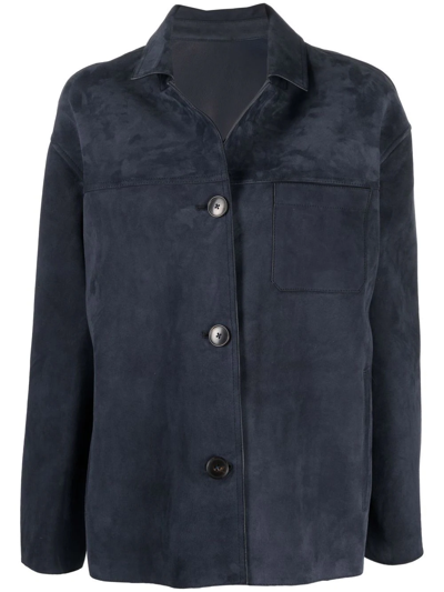 Shop Yves Salomon Button-up Suede Jacket In Blau