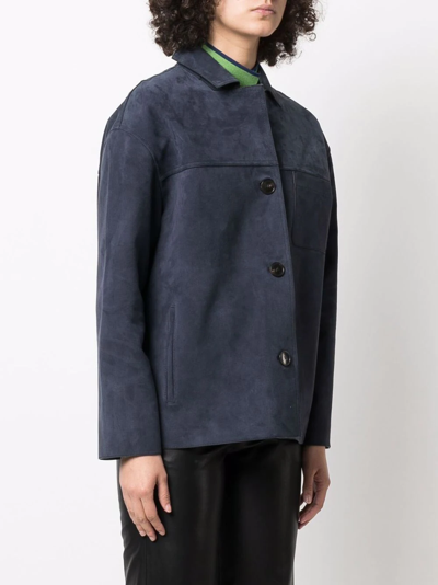 Shop Yves Salomon Button-up Suede Jacket In Blau