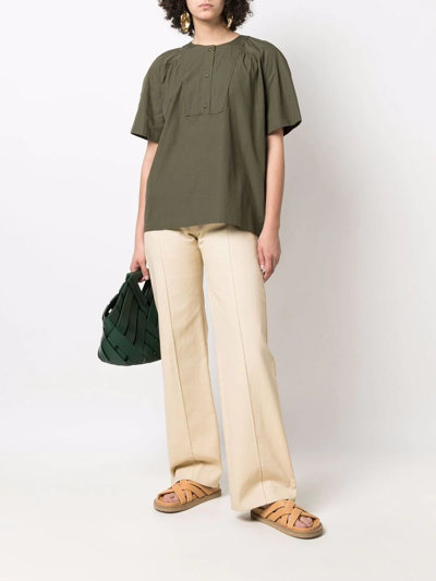 Yves Salomon Button-front Short-sleeved T-shirt In Grün