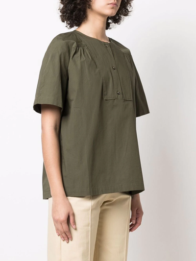 Shop Yves Salomon Button-front Short-sleeved T-shirt In Grün