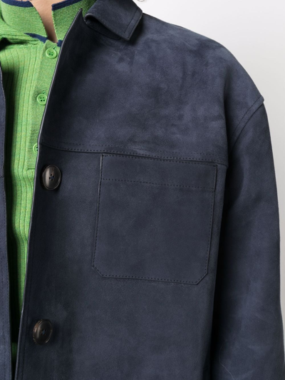 Yves Salomon Button-up Suede Jacket In Blau