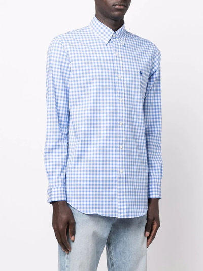 Logo-embroidered Gingham-check Shirt In Blau