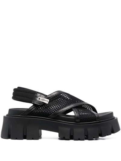 Shop Premiata Mesh-strap Detail Sandals In Black